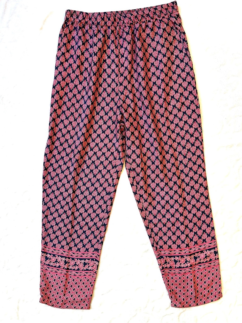 Juniper Blu Pants Red & Blue Elastic Waist Pockets Lightweight Size MEDIUM